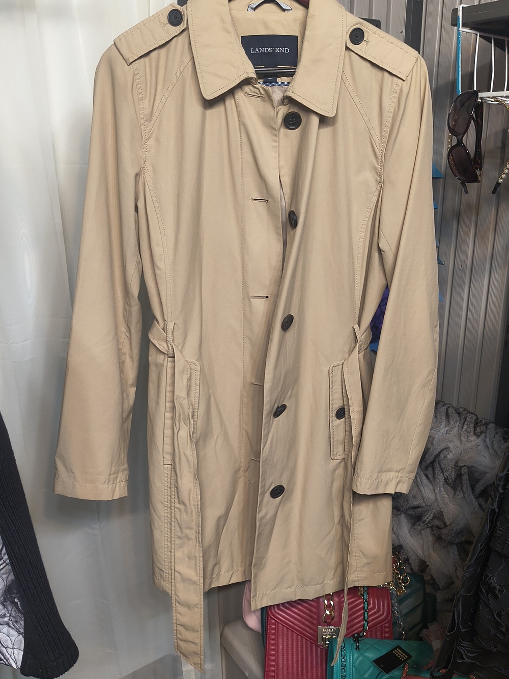 Lands' End Beige Single-Breasted Trench Coat